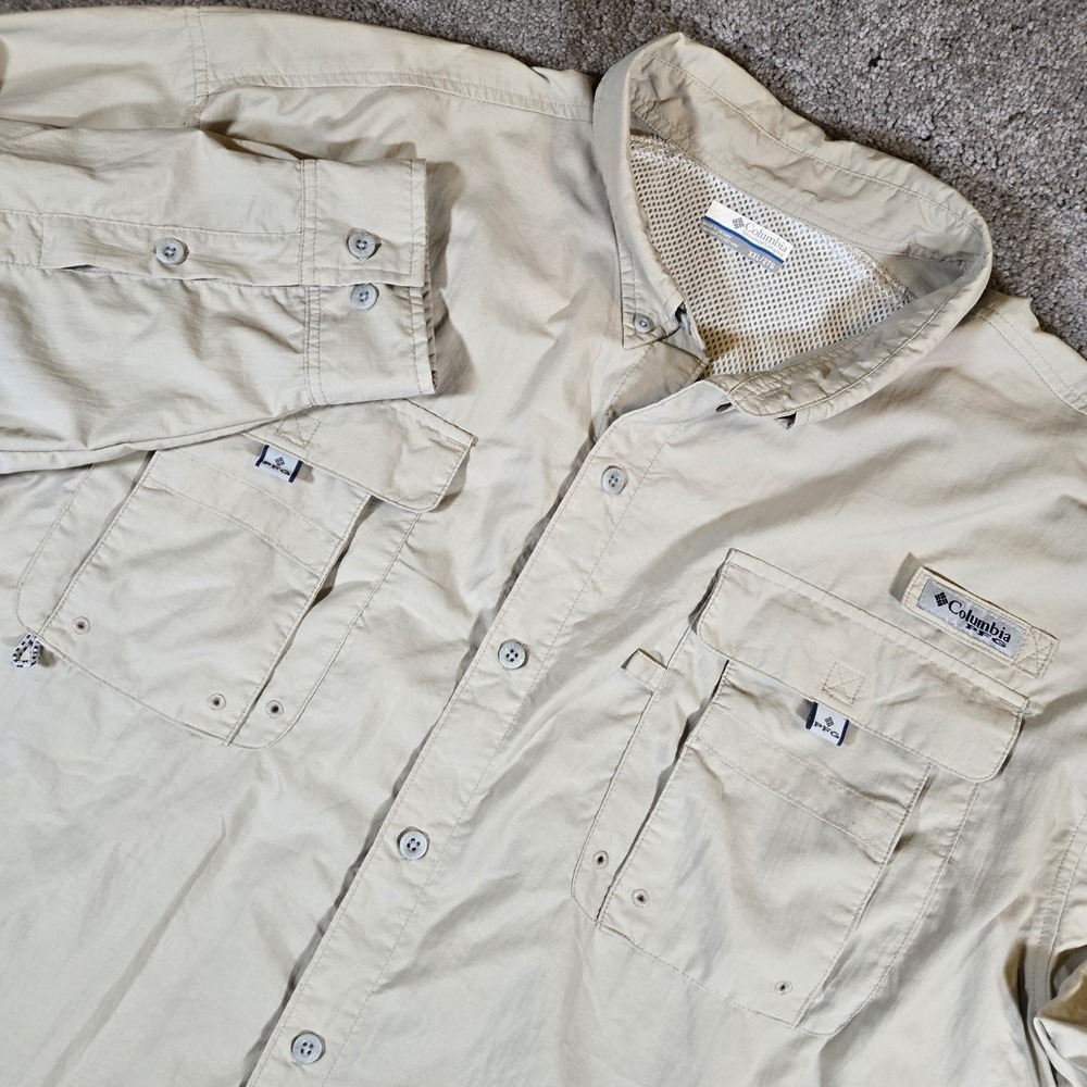 Columbia PFG Bahama II Men's 2XL Button Down Omni Shade Khaki Shirt Fishing